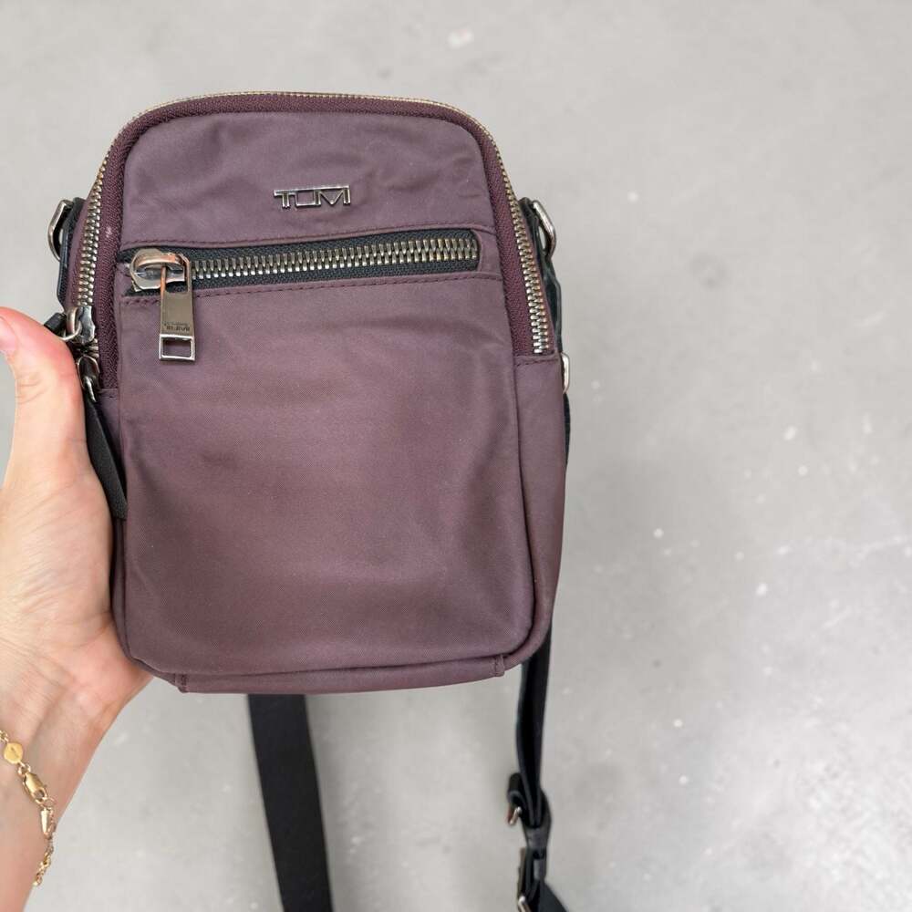 TUMI Voyageur Persia Crossbody Bag Deep Plum Purple Nylon Vertical Travel Bag